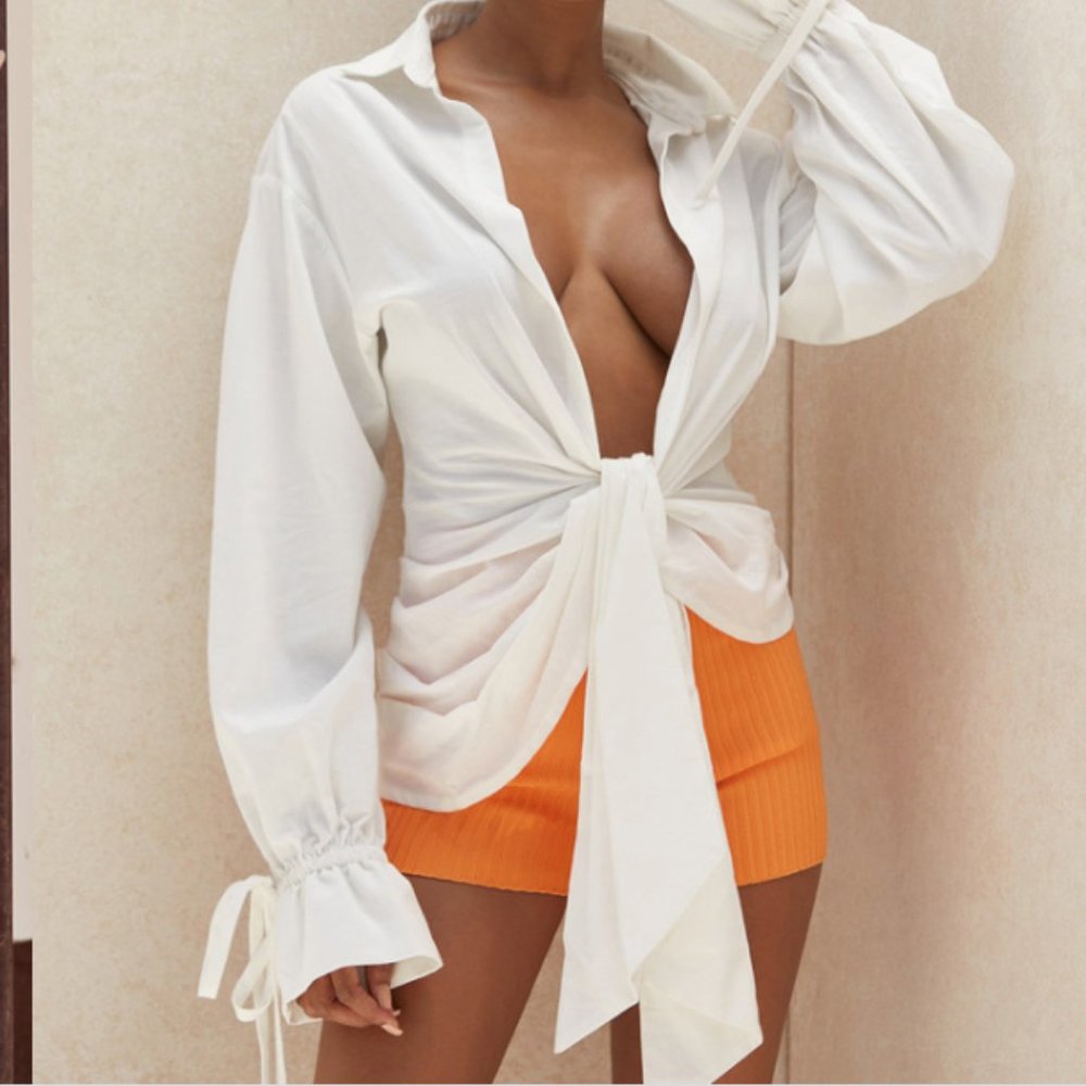 HOUSE OF CB EDEN TANGERINE BANDAGE SHORTS - MEDIUM